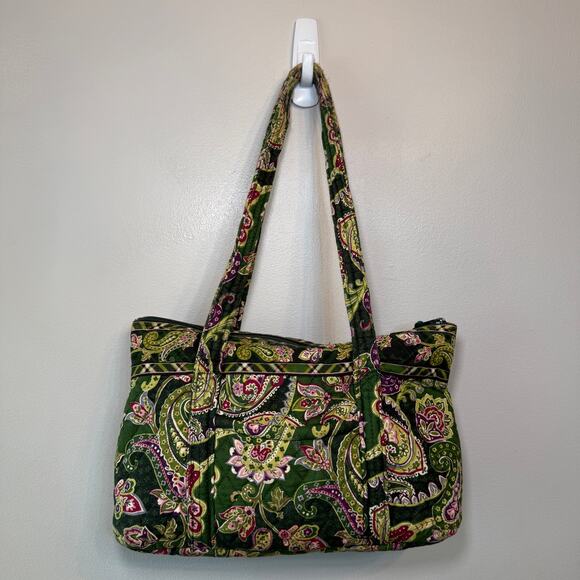 Vera Bradley Chelsea Green Paisley Print Zip Shoulder Bag Purse - Picture 9 of 10